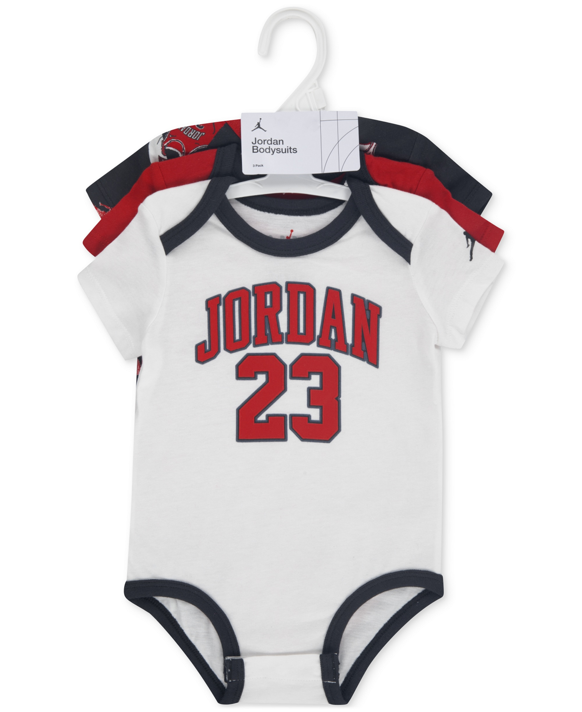 Jordan Baby Boy 3-Pack Short-Sleeve Jersey Bodysuits - Charcoal/White/Red