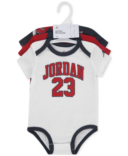 Jordan Baby Boy 3-Pack Short-Sleeve Jersey Bodysuits - Charcoal/White/Red