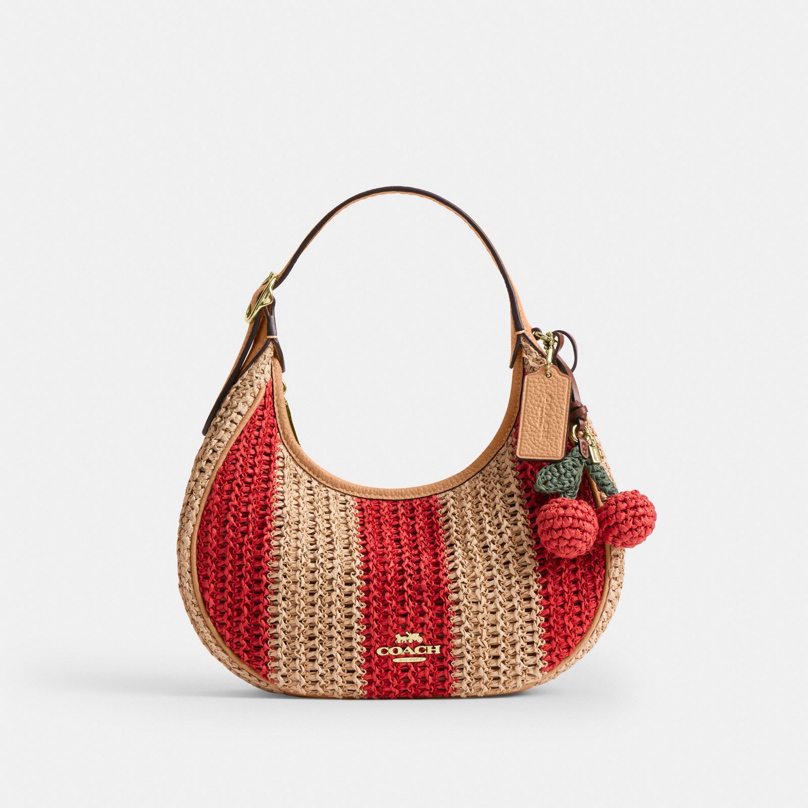 Emily Shoulder Bag With Charm - Gold/Red/Tan
