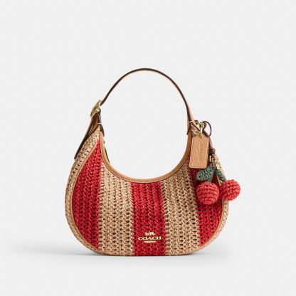 Emily Shoulder Bag With Charm - Gold/Red/Tan