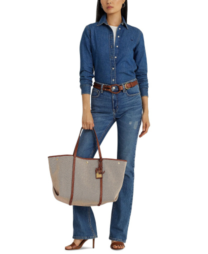 Lauren Ralph Lauren Canvas & Leather Emerie Extra Large Tote Bag - Lauren Tan