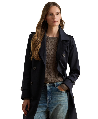 Lauren Ralph Lauren Petite Water-Resistant Double-Breasted Trench Coat, Created for Macy's - Dark Navy