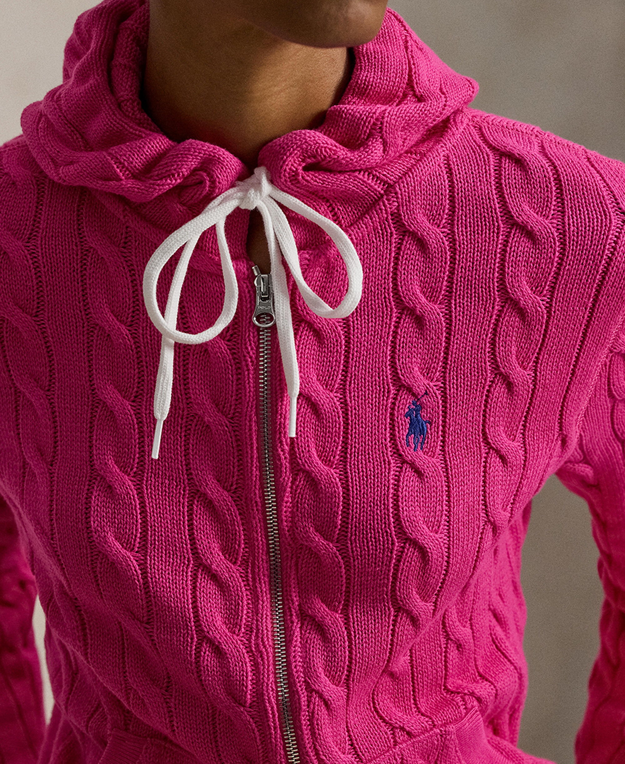 Polo Ralph Lauren Women's Cable-Knit Cotton Full-Zip Hoodie Sweater - Accent Pink