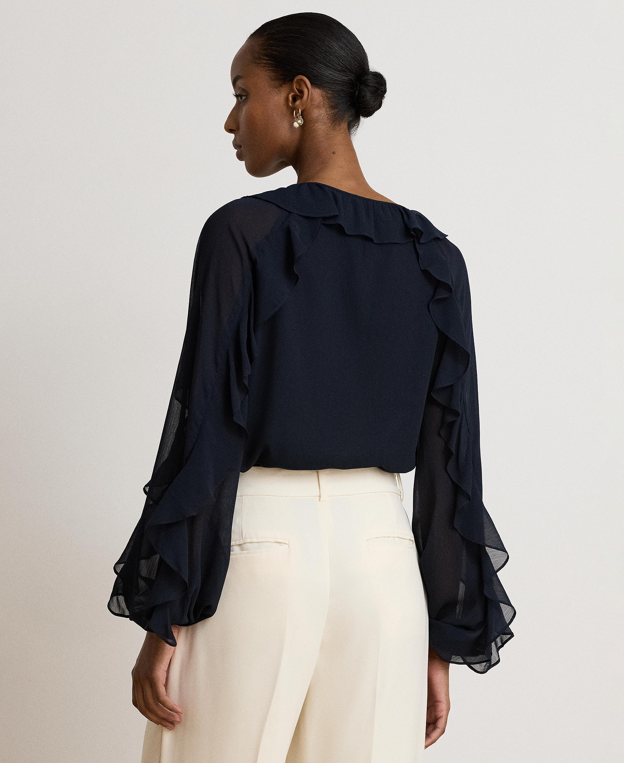 Lauren Ralph Lauren Women's Ruffle-Trim Crinkle Georgette Blouse - Lauren Navy