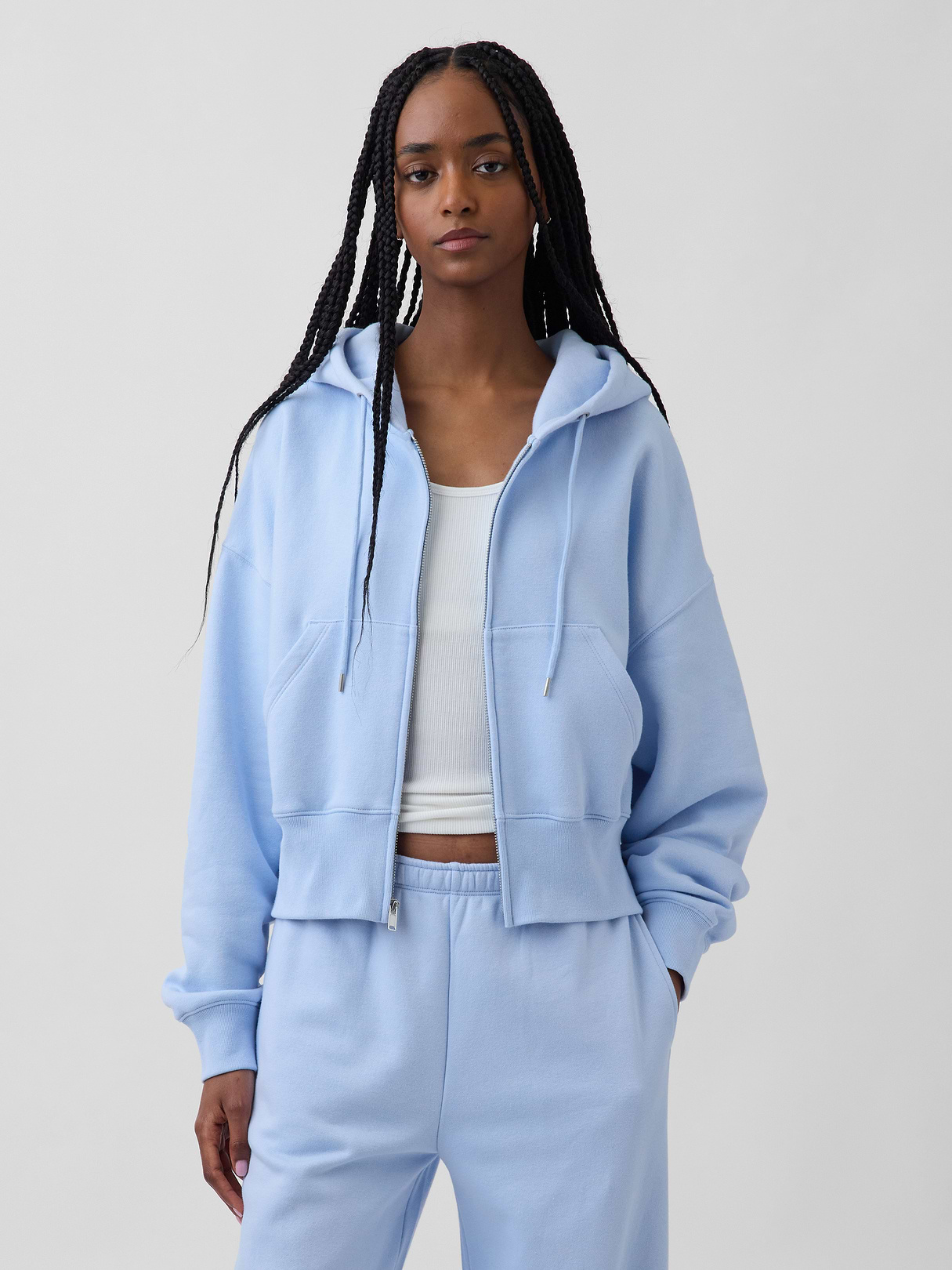 VintageSoft Wedge Zip Hoodie - Cerulean blue