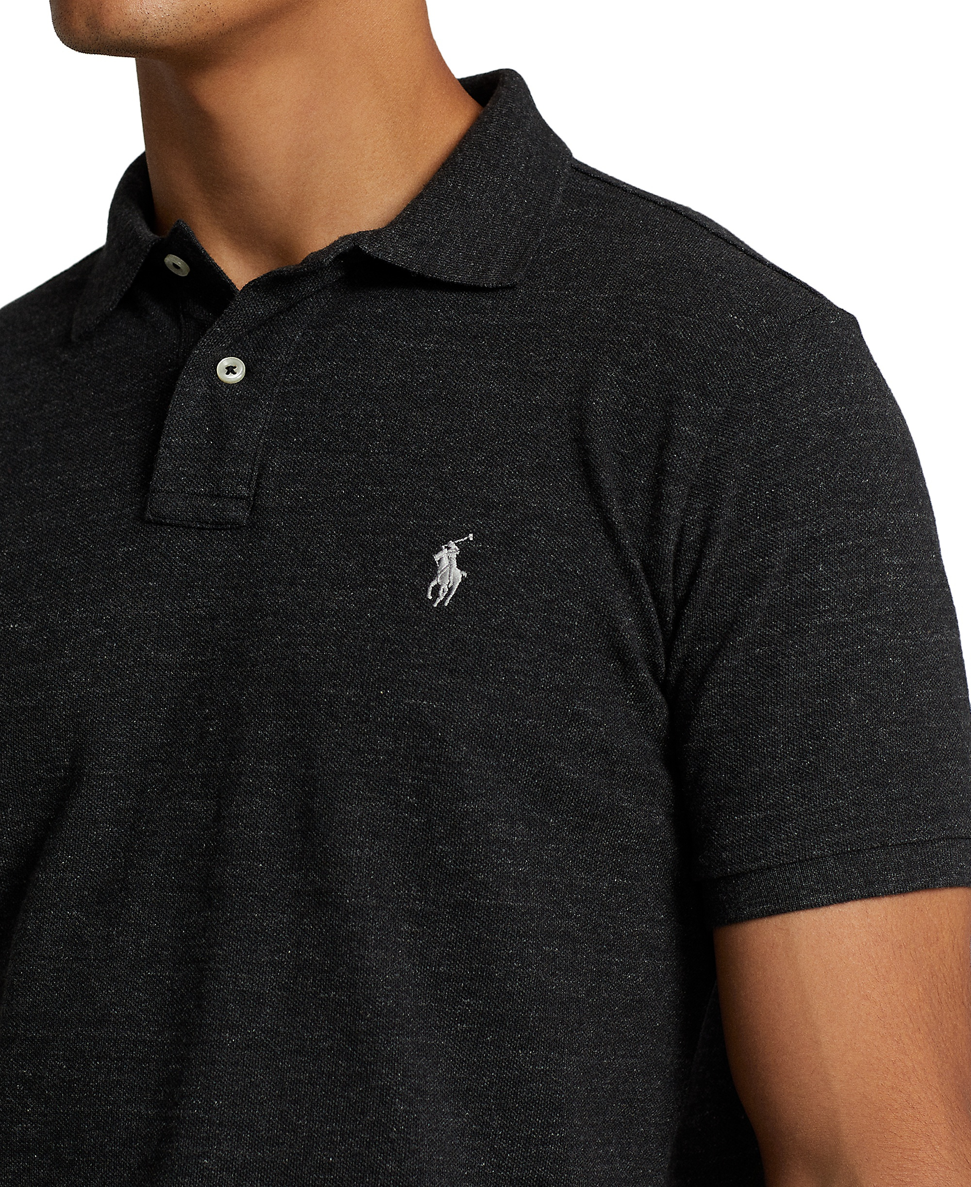 Polo Ralph Lauren Men's Custom Slim-Fit Mesh Polo Shirt - Black Marl Heather