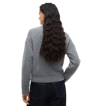 Tommy Hilfiger Women's Cable-Knit Crewneck Embroidered Crest Sweater - Medium Grey Heather