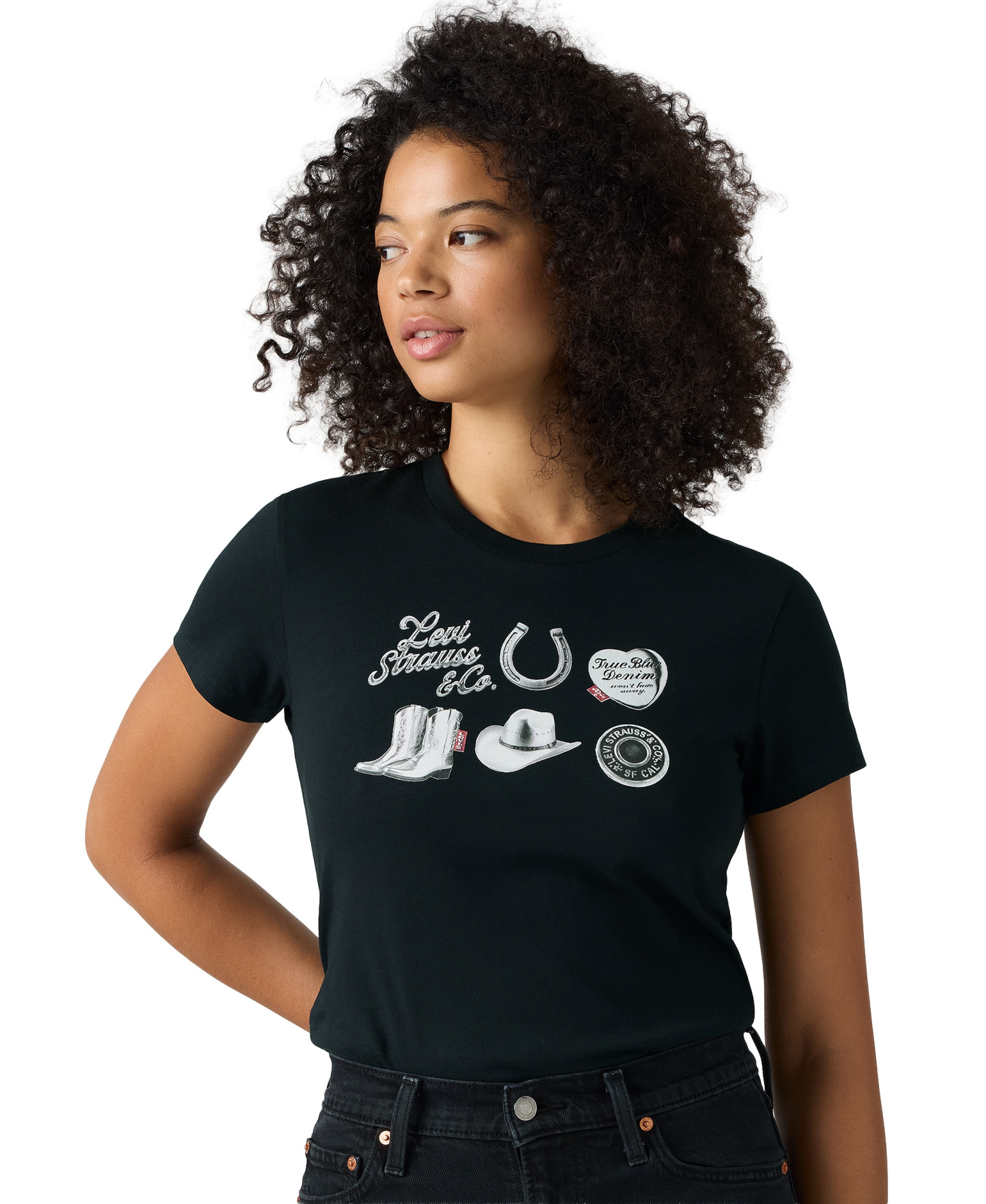 Levi's Women's Perfect Graphic Logo Cotton T-Shirt - Archival Silver Grid Anthracite