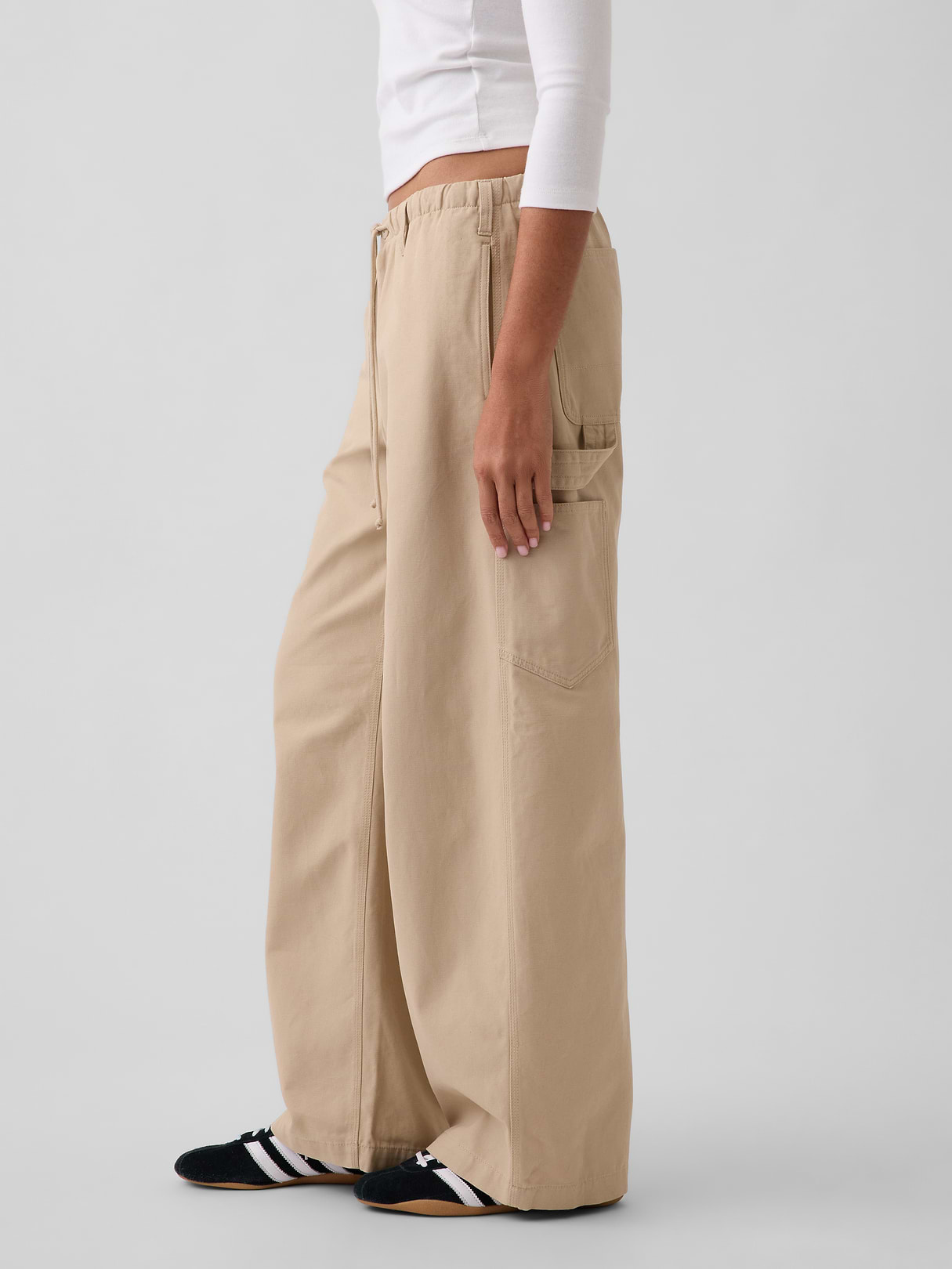 Canvas Easy Baggy Barrel Cargo Pants - Wicker tan