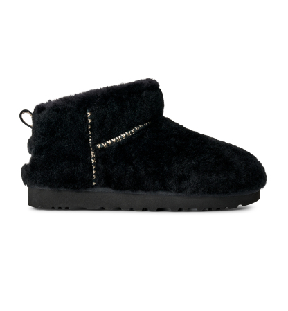 UGG® Women's Classic Ultra Mini Fluffed Round Toe Booties - Black