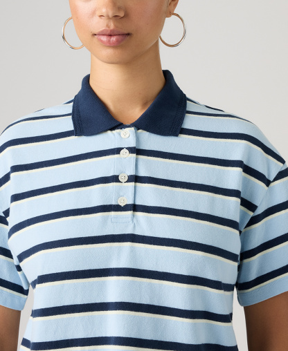 Levi's Women's Didion Rugby Short-Sleeve Collared Polo Shirt - Pepper Stripe Angel Falls
