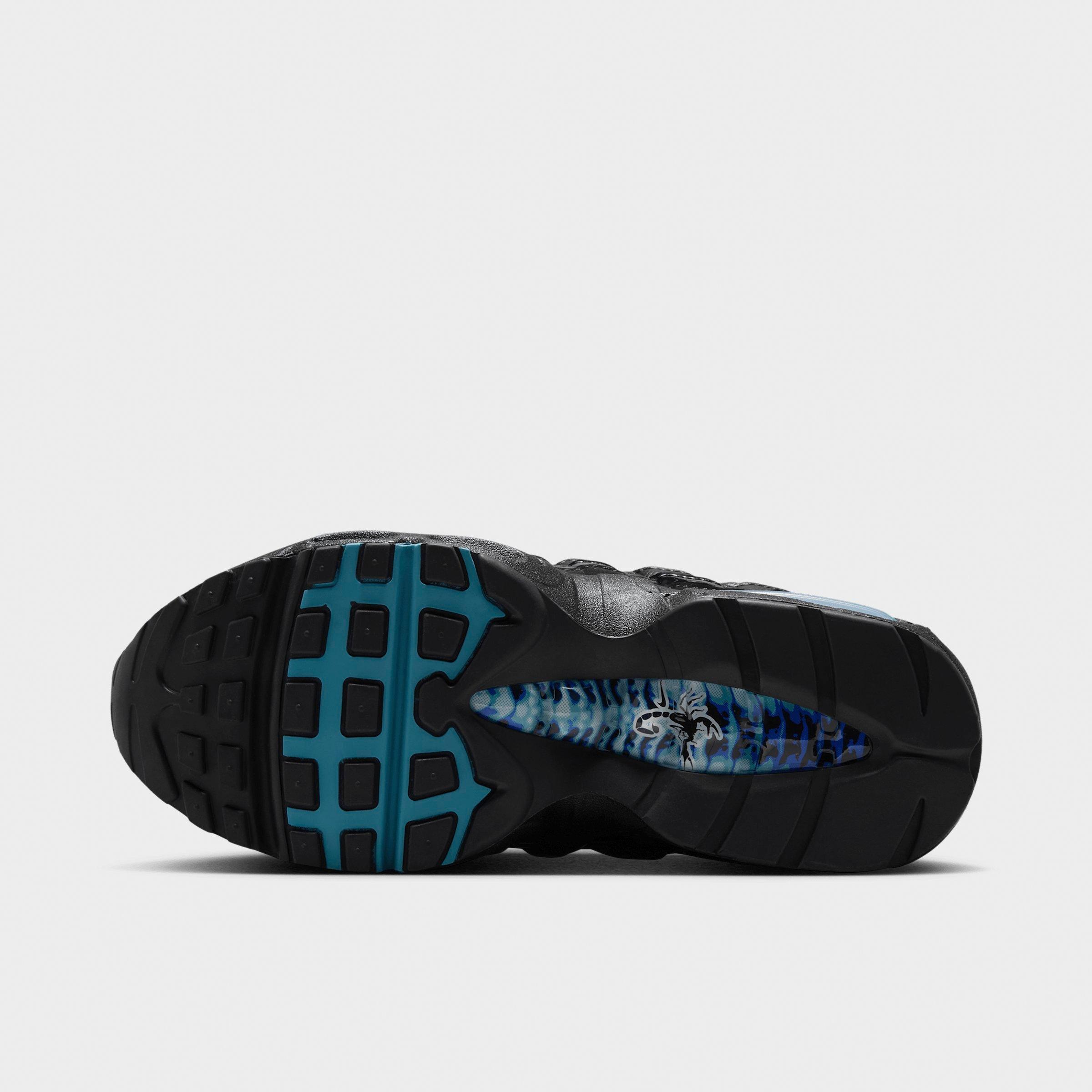Big Kids' Nithtke Air Max 95 Big Bubble SE Casual Shoes - Black/Gamma Blue/Metallic Silver/Chrome - Bottom view