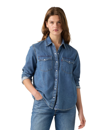 Levi's Women's Evans Relaxed Western Long-Sleeve Denim Shirt - Easy Trail Mid