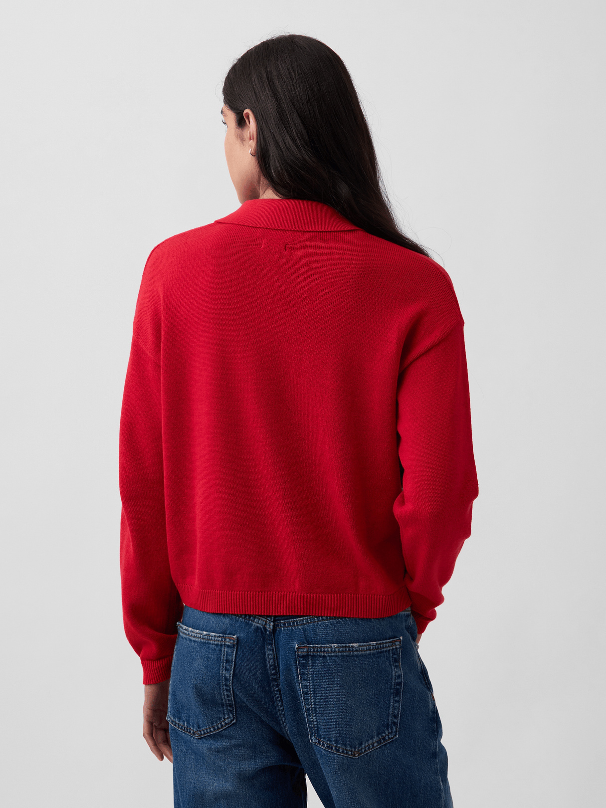 100% Cotton Relaxed Polo Sweater - Modern red