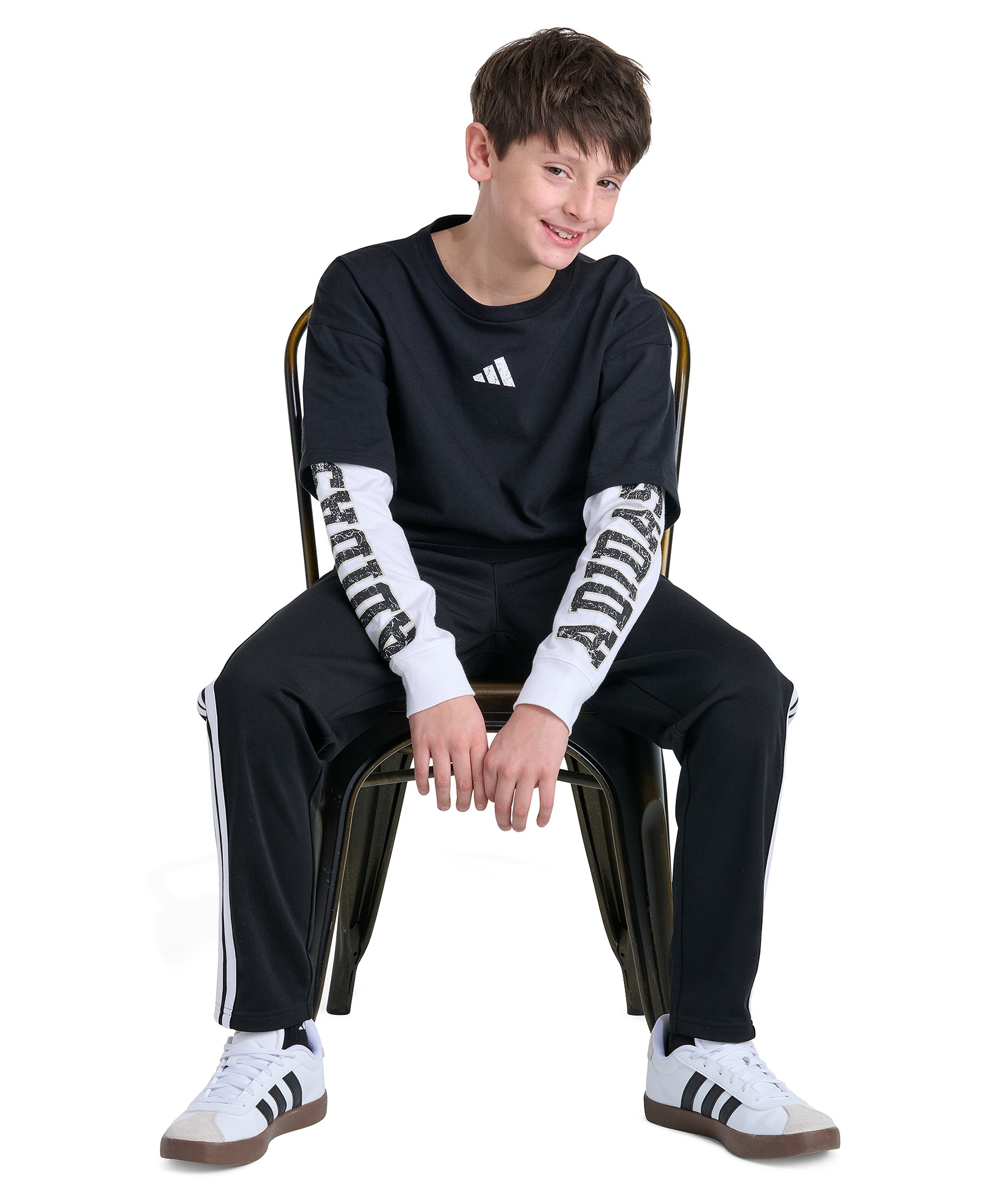 adidas Boys' 8-20 Long-Sleeve Loose Fit Layered T-Shirt - Black