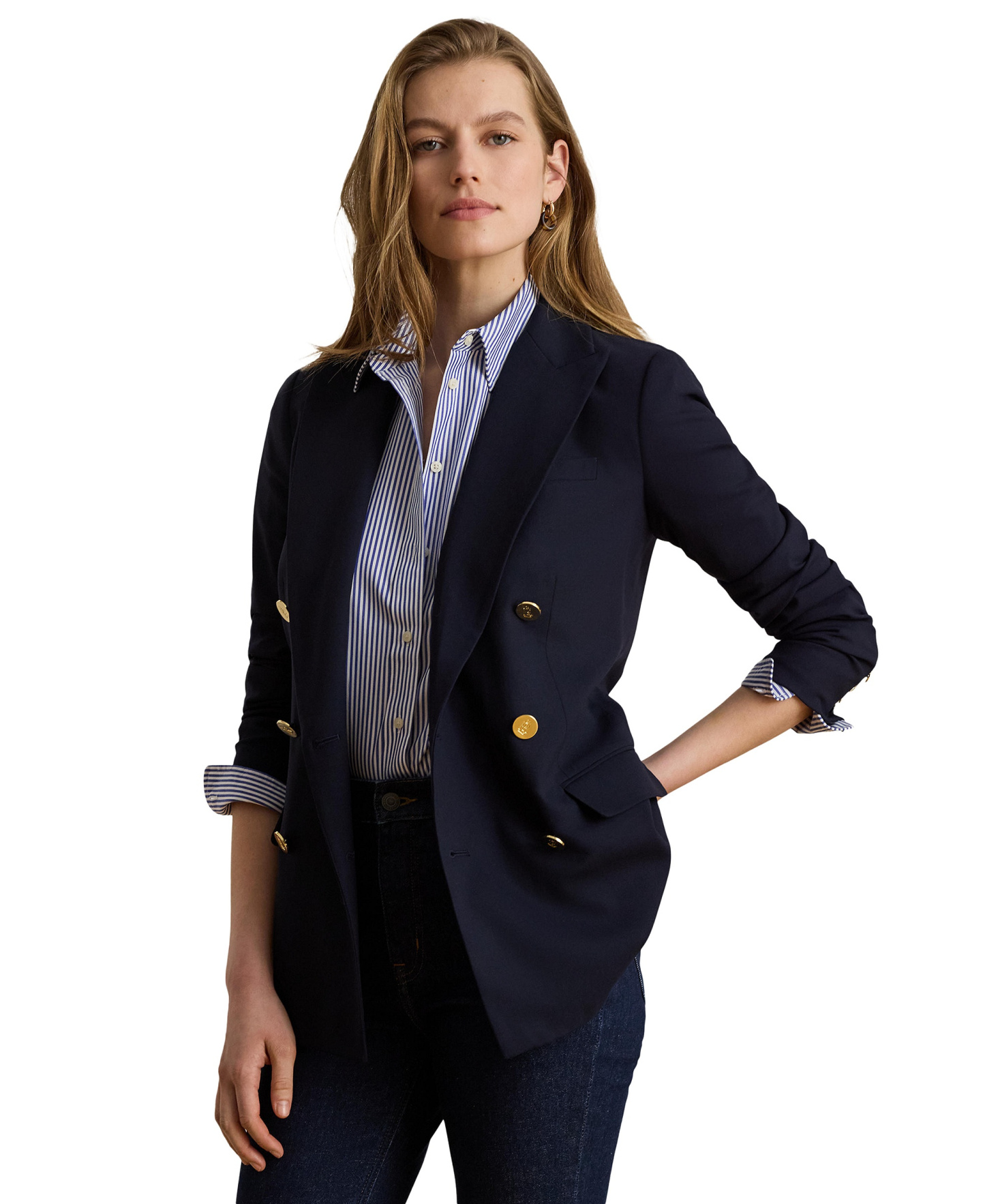Lauren Ralph Lauren Women's Double-Breasted Wool Crepe Blazer - Lauren Navy