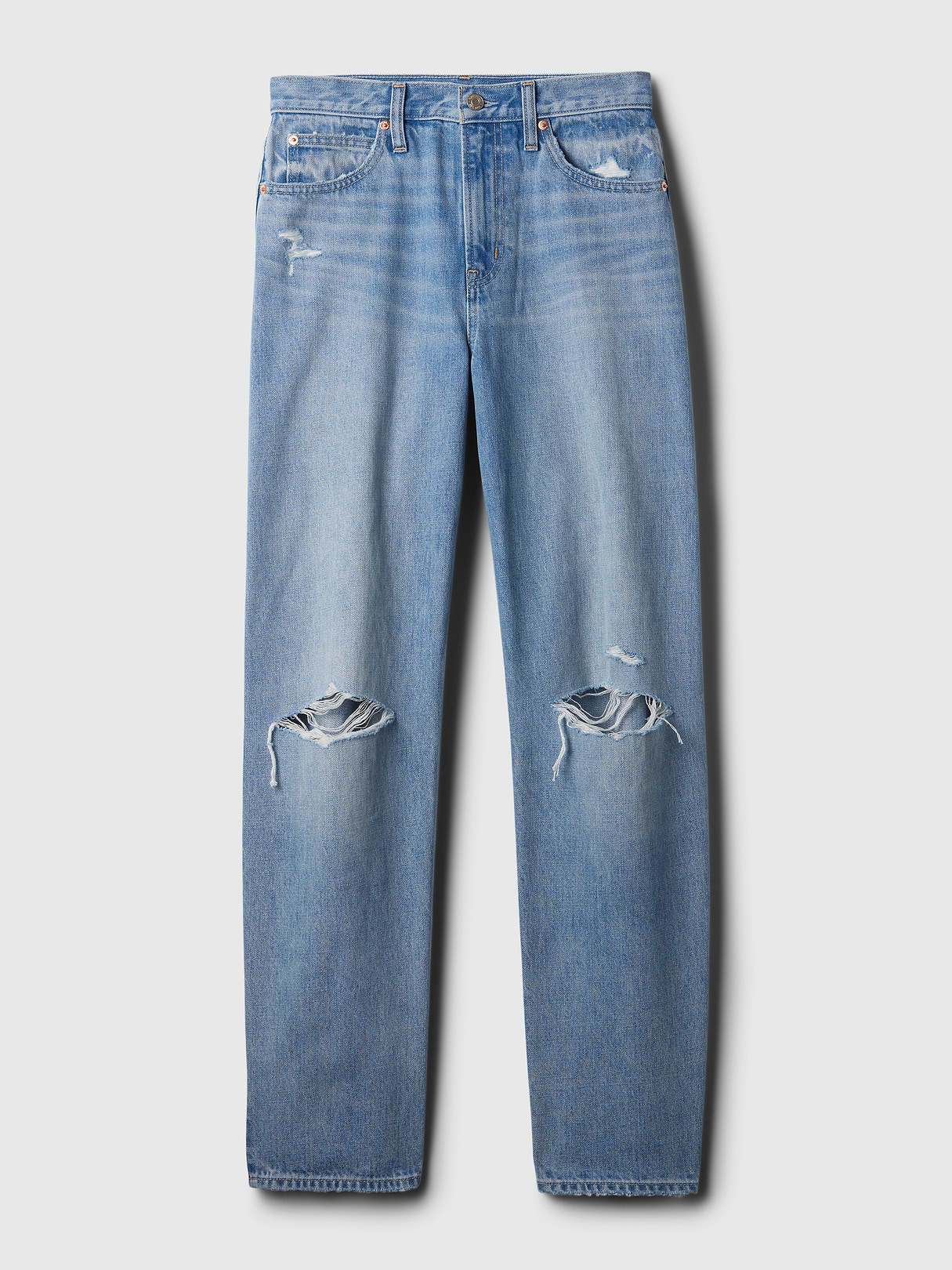 High Rise Khaki Stripe Barrel Jeans - Light indigo destroy