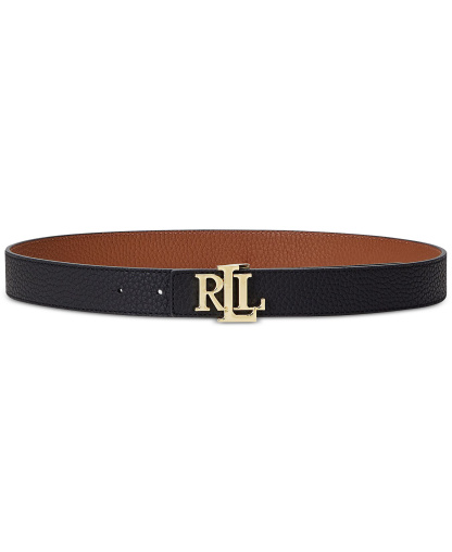 Lauren Ralph Lauren Women's Logo Reversible Pebbled Leather Belt - Black/lauren Tan