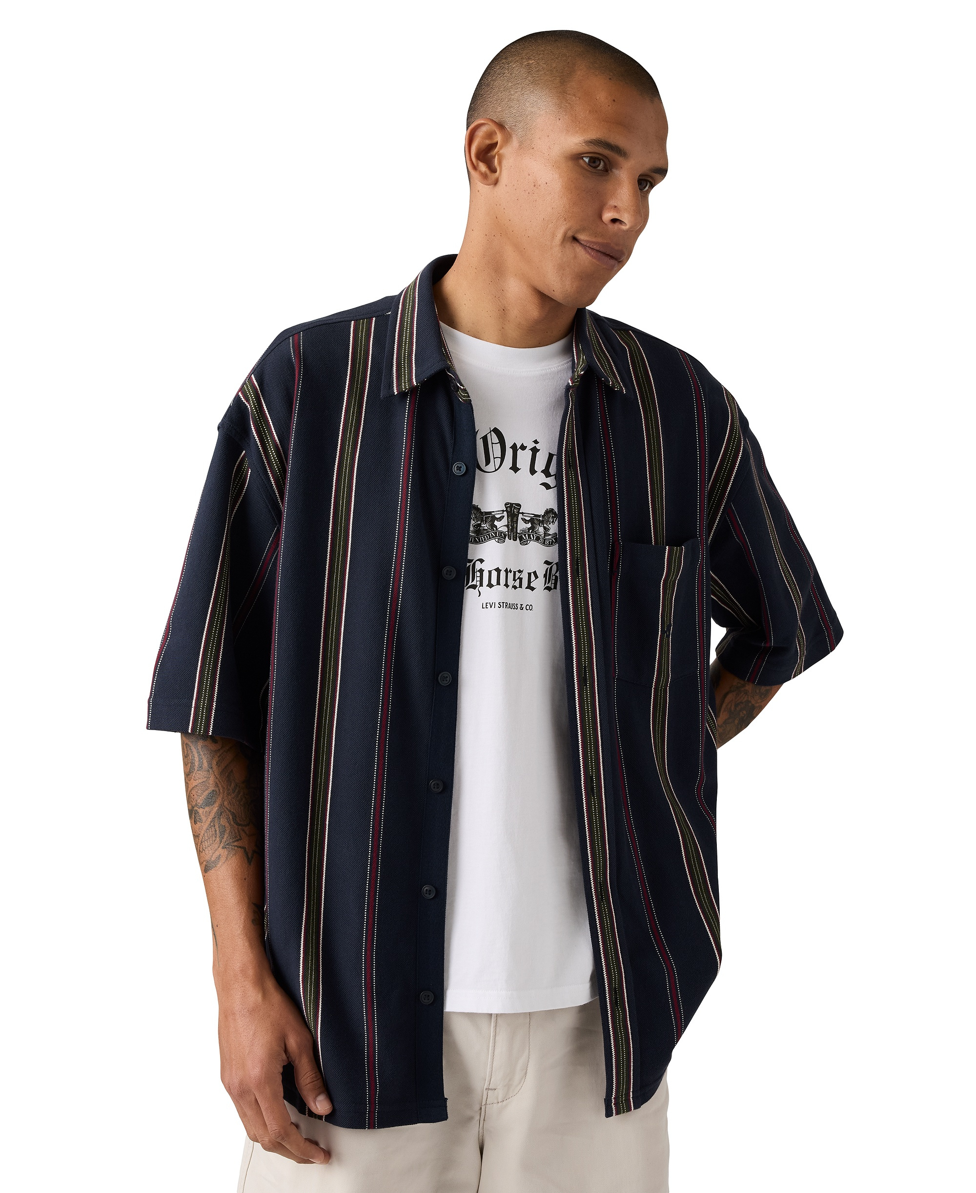 Levi's Men's Dawson Pique Stripe Shirt - Navy