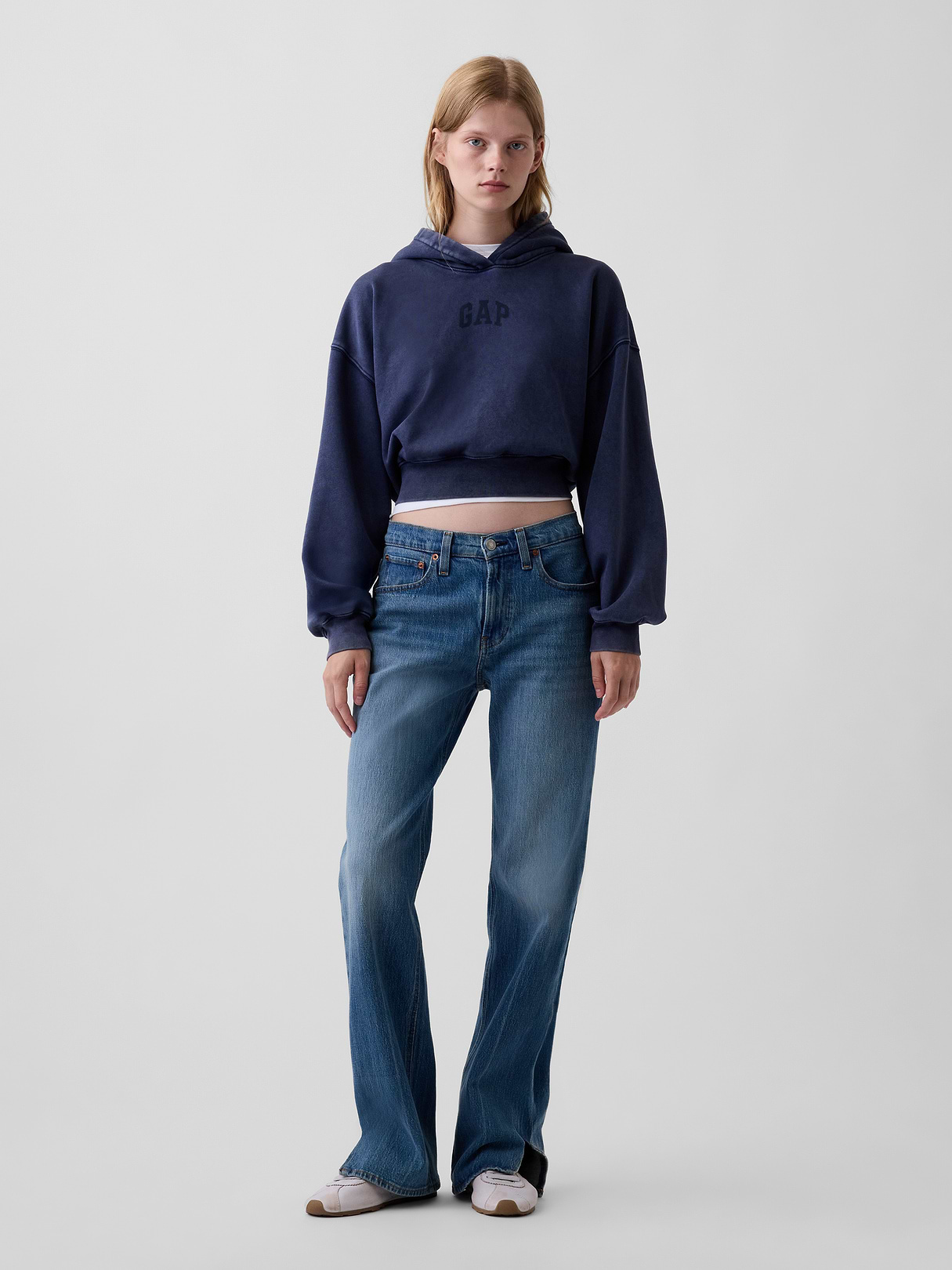 VintageSoft Crop Logo Hoodie - Tapestry navy blue wash