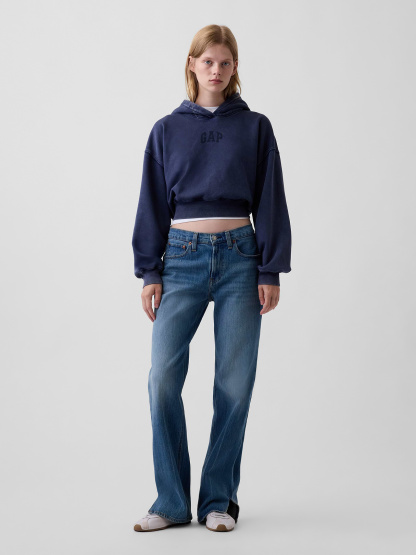 VintageSoft Crop Logo Hoodie - Tapestry navy blue wash