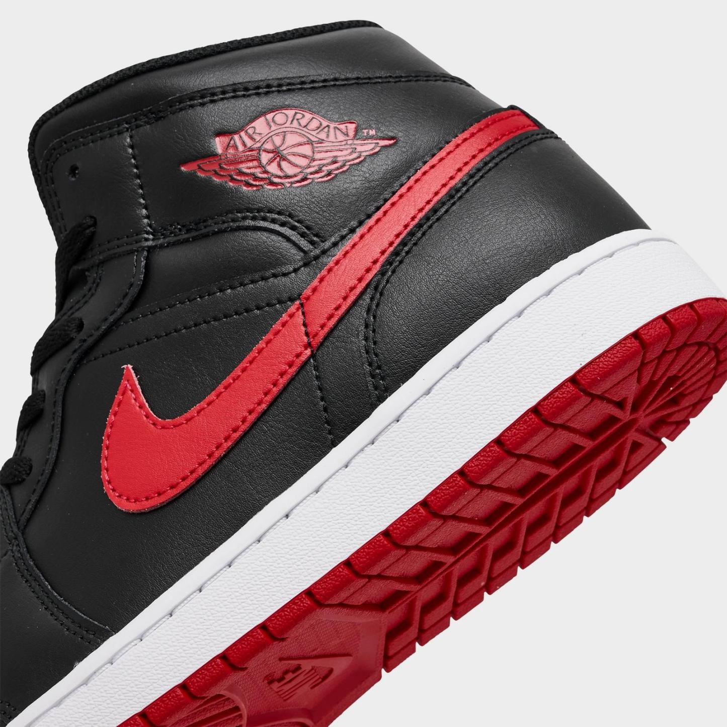Men's Air Jordan Retro 1 Mid Casual Shoes - Black/University Red/White - view 3