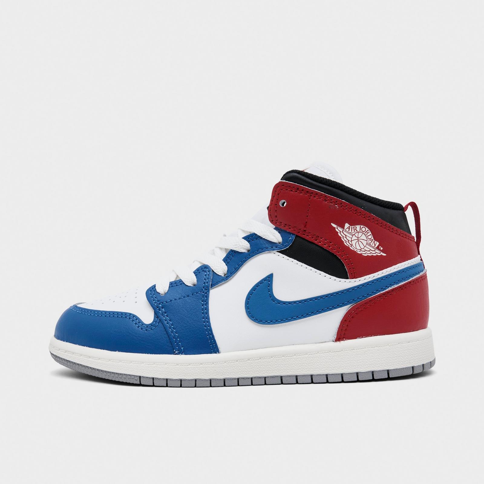 Little Kids' Air Jordan Retro 1 Mid Casual Shoes - True Blue/Varsity Red/Black/Summit White - view 1