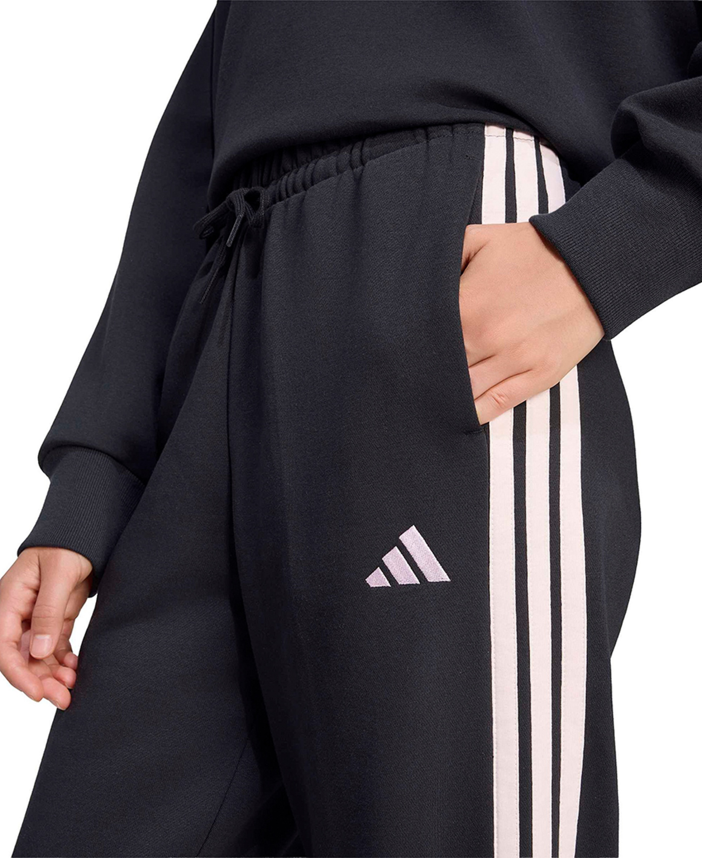 adidas Women's Essentials 3-Stripes Fleece Slim Pants - Black/Clear Pink