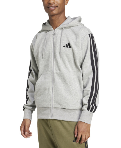 adidas Men's Regular-Fit 3-Stripes Full-Zip Fleece Hoodie - Gray/Black