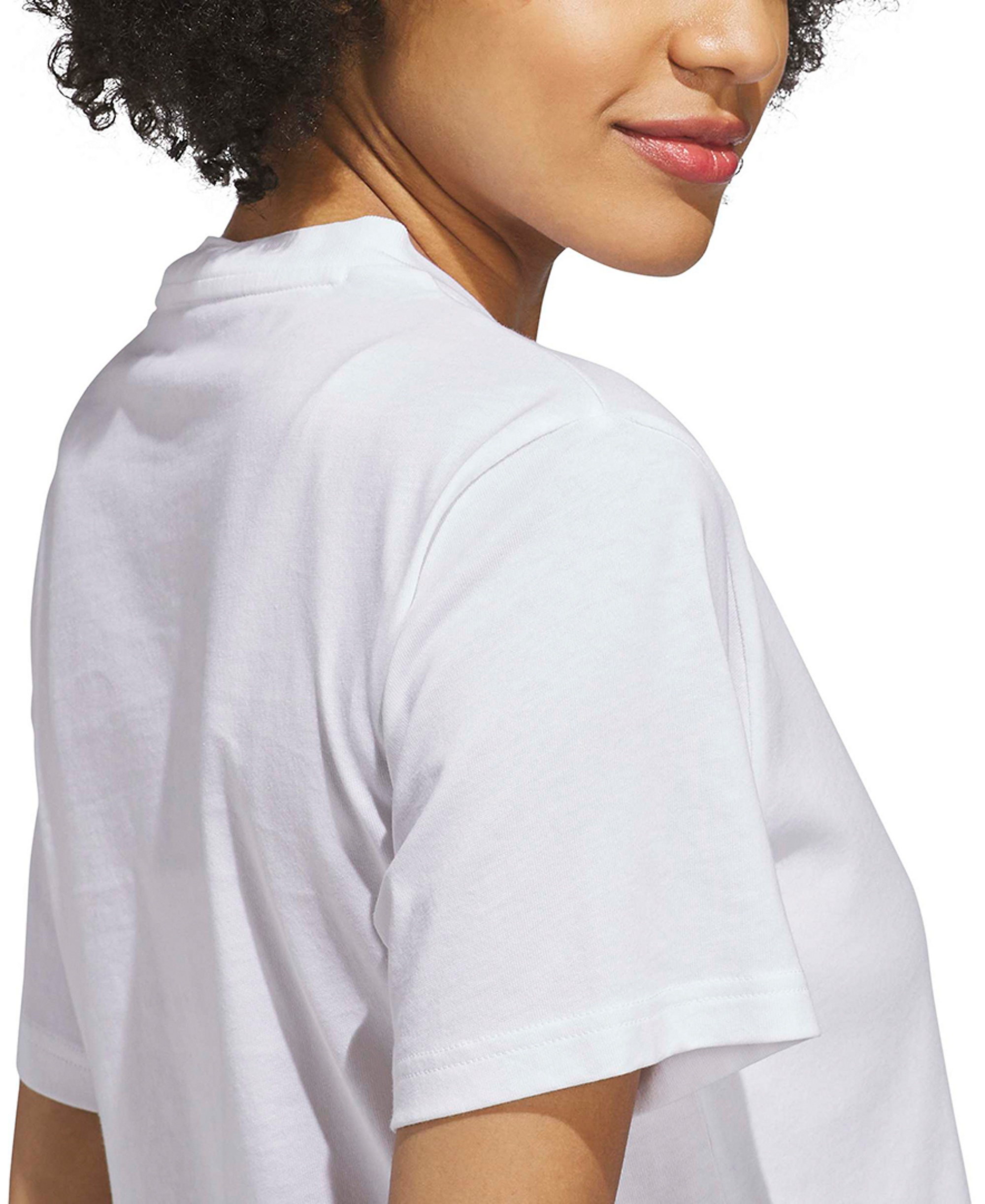 adidas Women's Gingham Big Logo Graphic Crewneck Cotton T-Shirt - White