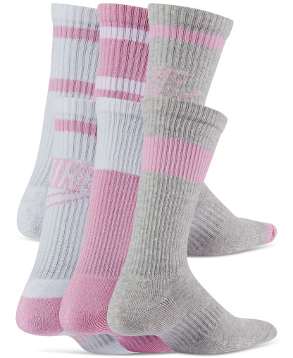 Nike Big Kids Everyday Cushioned Crew Socks, Pack of 6 - Multicolor Grey