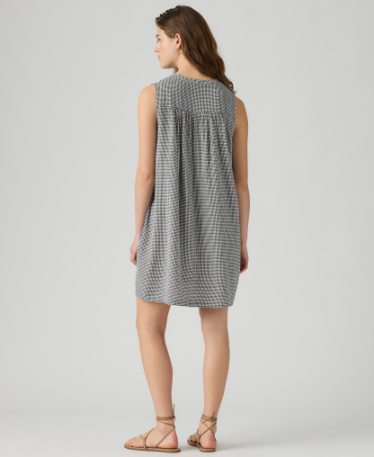 Levi's Women's Sleeveless Marianne Dress - Patricia Check Anthracite Night Seersucker Da08oe