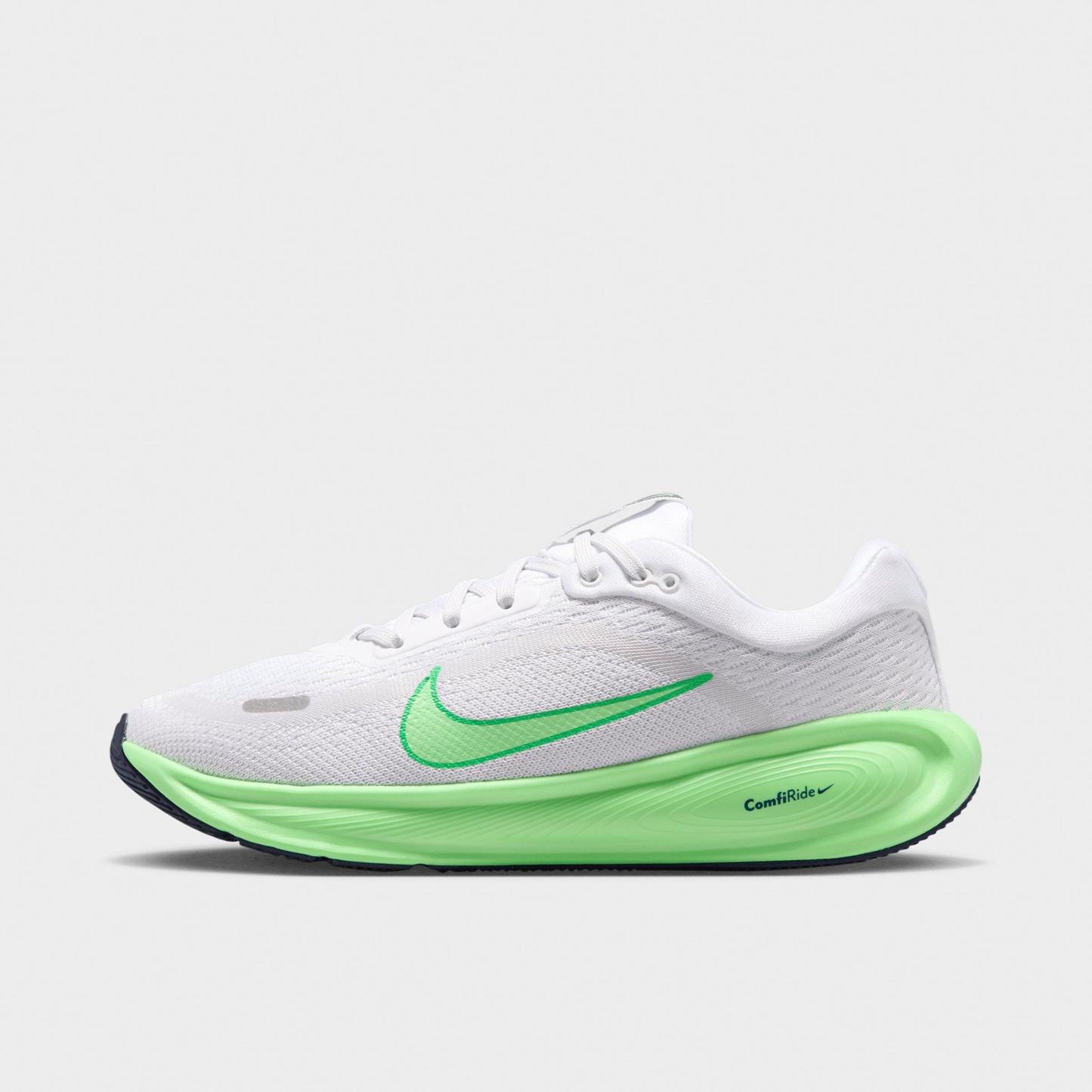 Big Kids' Nithtke Stellar Ride Running Shoes - White/Photon Dust/Green Spark/Illusion Green - Left shoe facing left. Outside of the shoe.