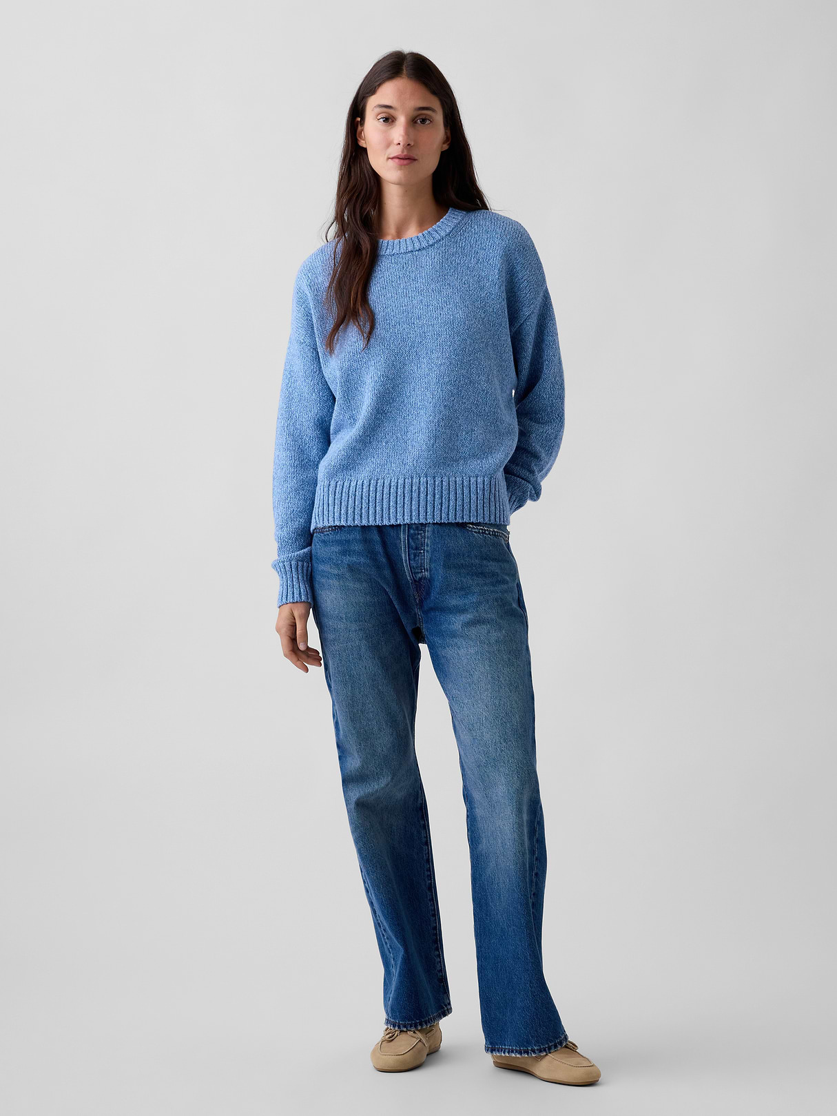 100% Cotton Oversized Crop Sweater - Blue heather