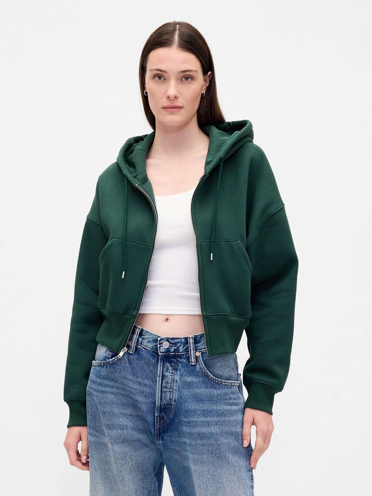 VintageSoft Wedge Zip Hoodie - Hunter green