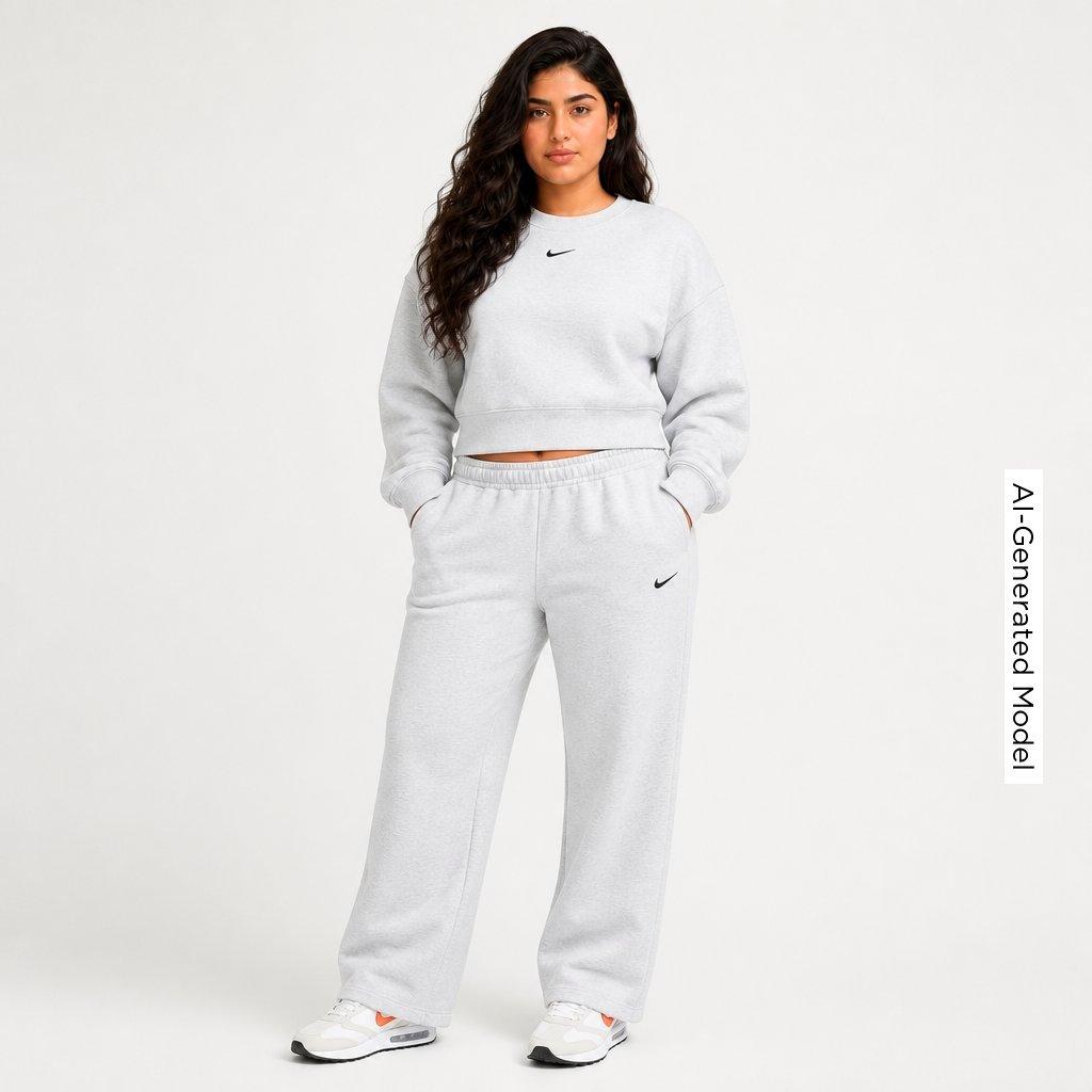Women's Nithtke Studio Fleece Medium Weight Oversized Cropped Crewneck Sweatshirt - Birch Heather/Black