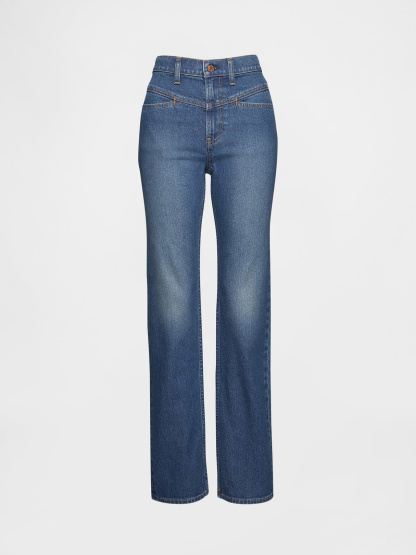 High Rise Twisted-Seam '90s Slim Straight Jeans - Western medium wash