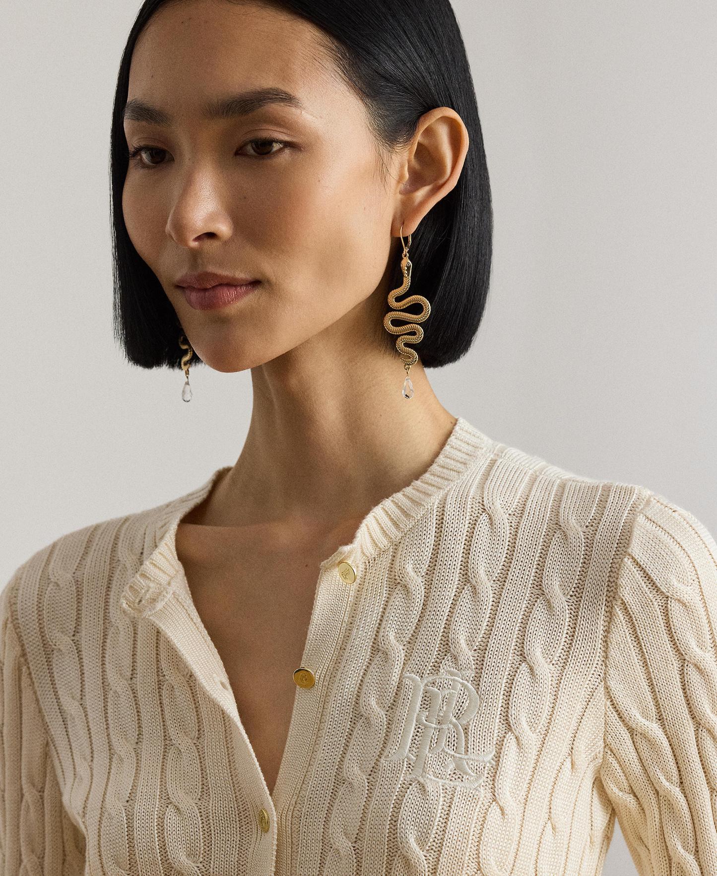 Lauren Ralph Lauren Women's Crewneck Buttoned Placket Cardigan Sweater - Mascarpone Cream