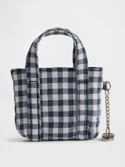 Logo Tote Bag Charm - Black gingham
