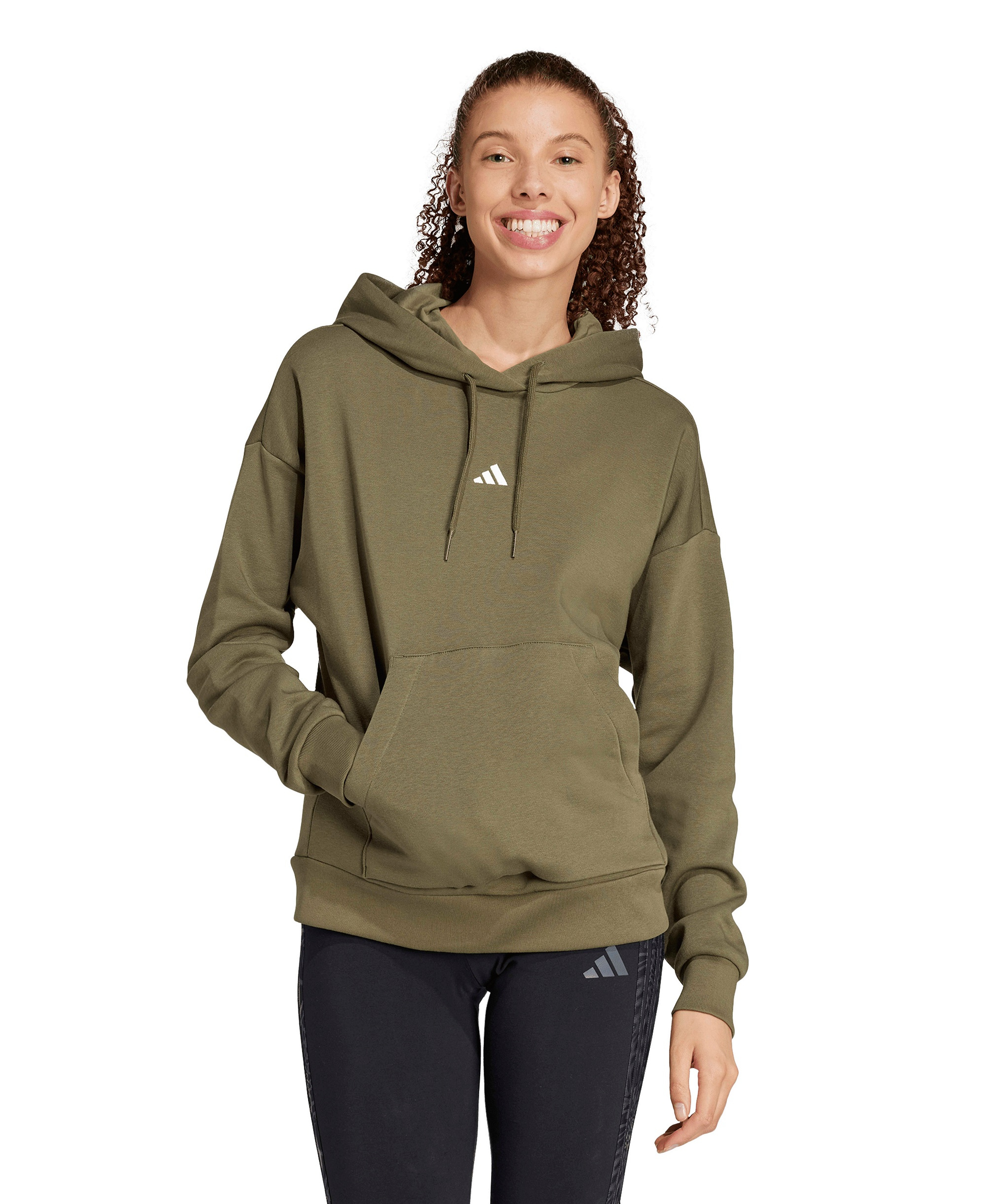 adidas Women's Essentials Long-Sleeve Logo Hoodie - Olive Strata/White