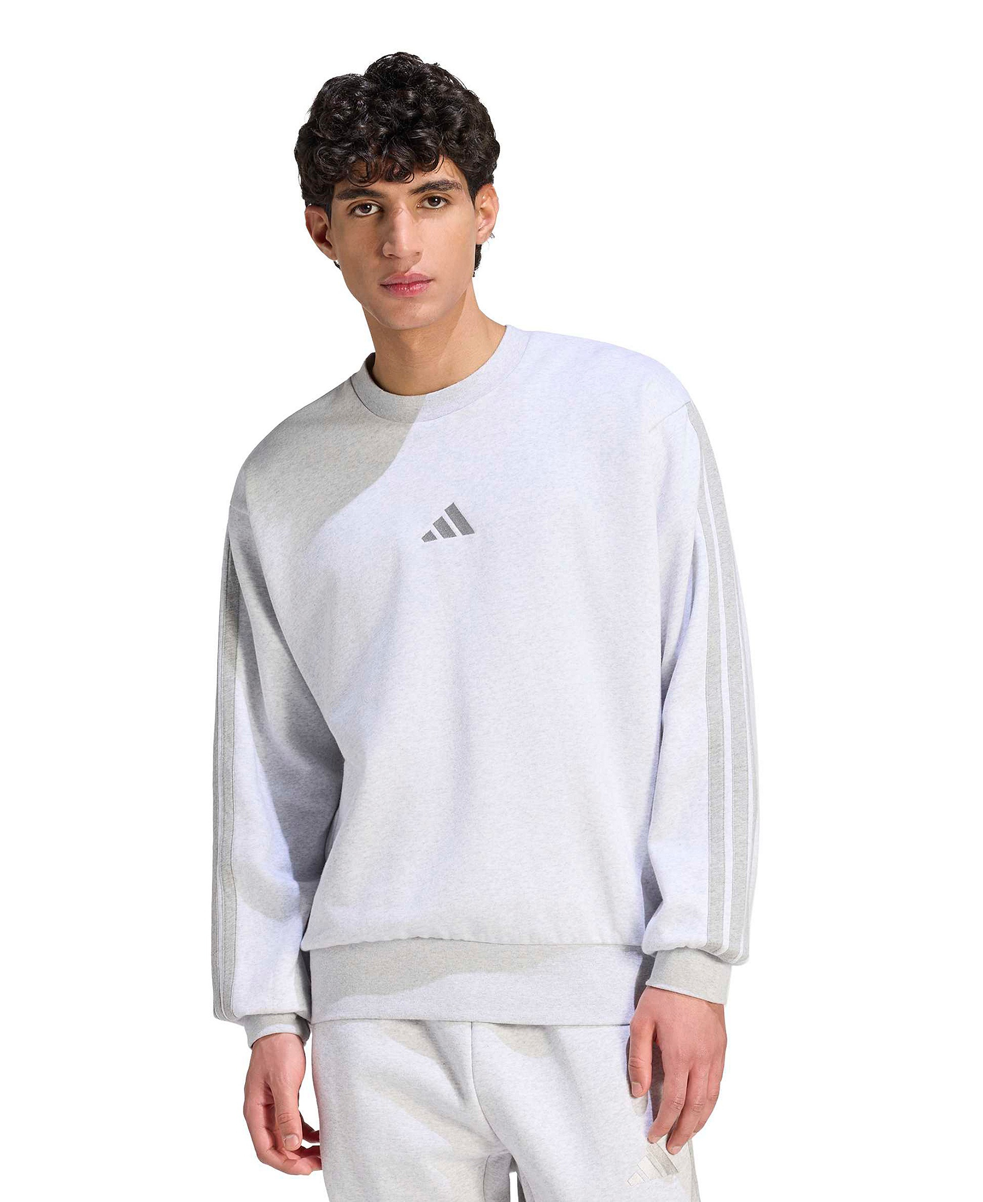 adidas Men's Essentials 3-Stripes Fleece Sweatshirt - Light Gray Heather