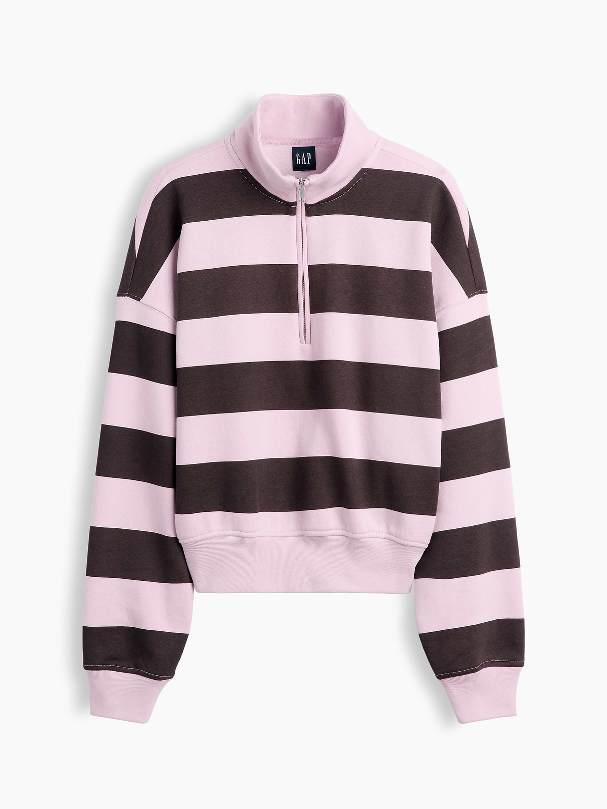VintageSoft Oversized Half-Zip Wedge Pullover - Pink stripe