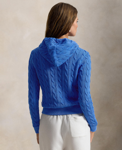Polo Ralph Lauren Women's Cable-Knit Cotton Full-Zip Hoodie Sweater - Colby Blue