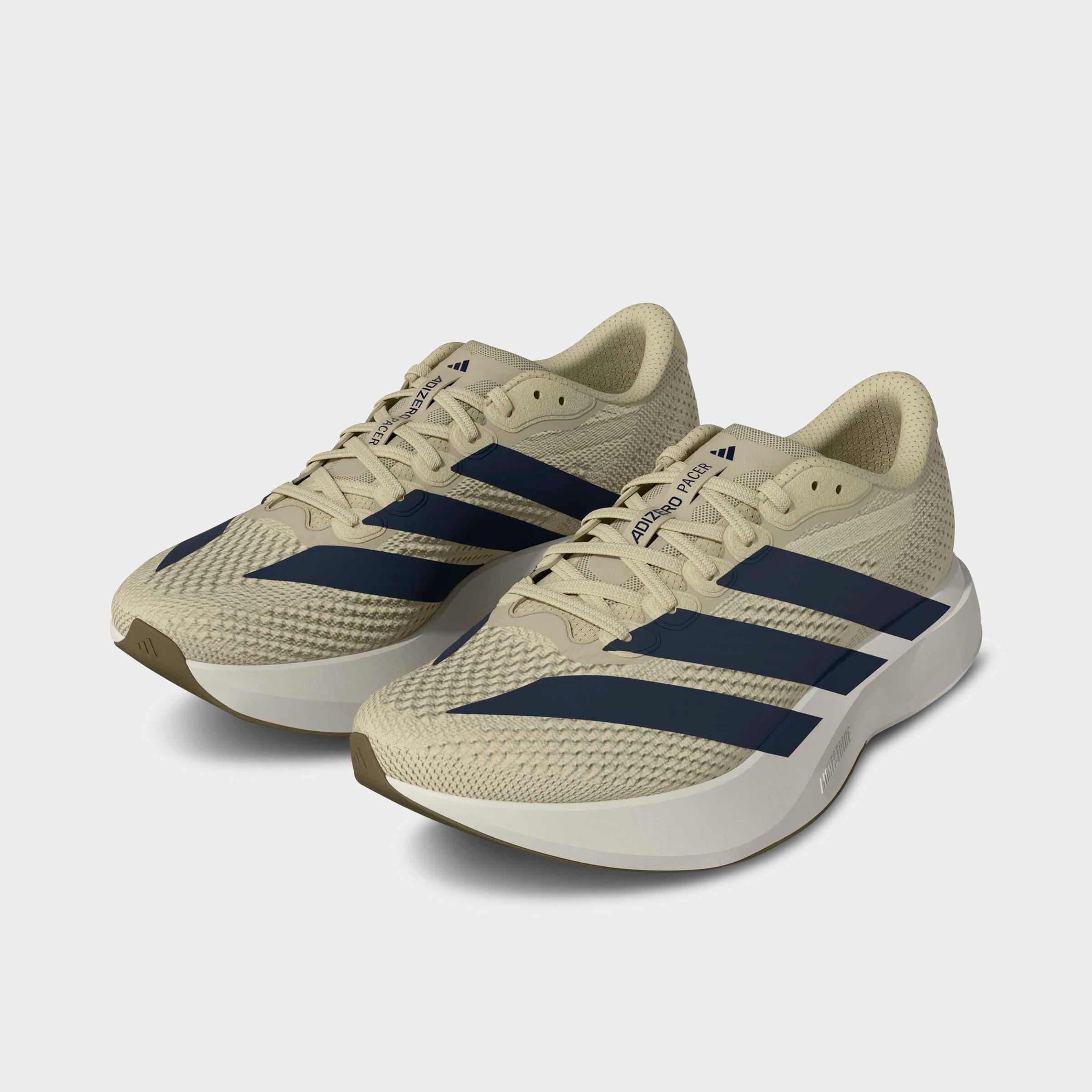 Men's adidas Adizero Pacer Running Shoes - Khaki/Night Indigo/Core White - Both shoes facing left