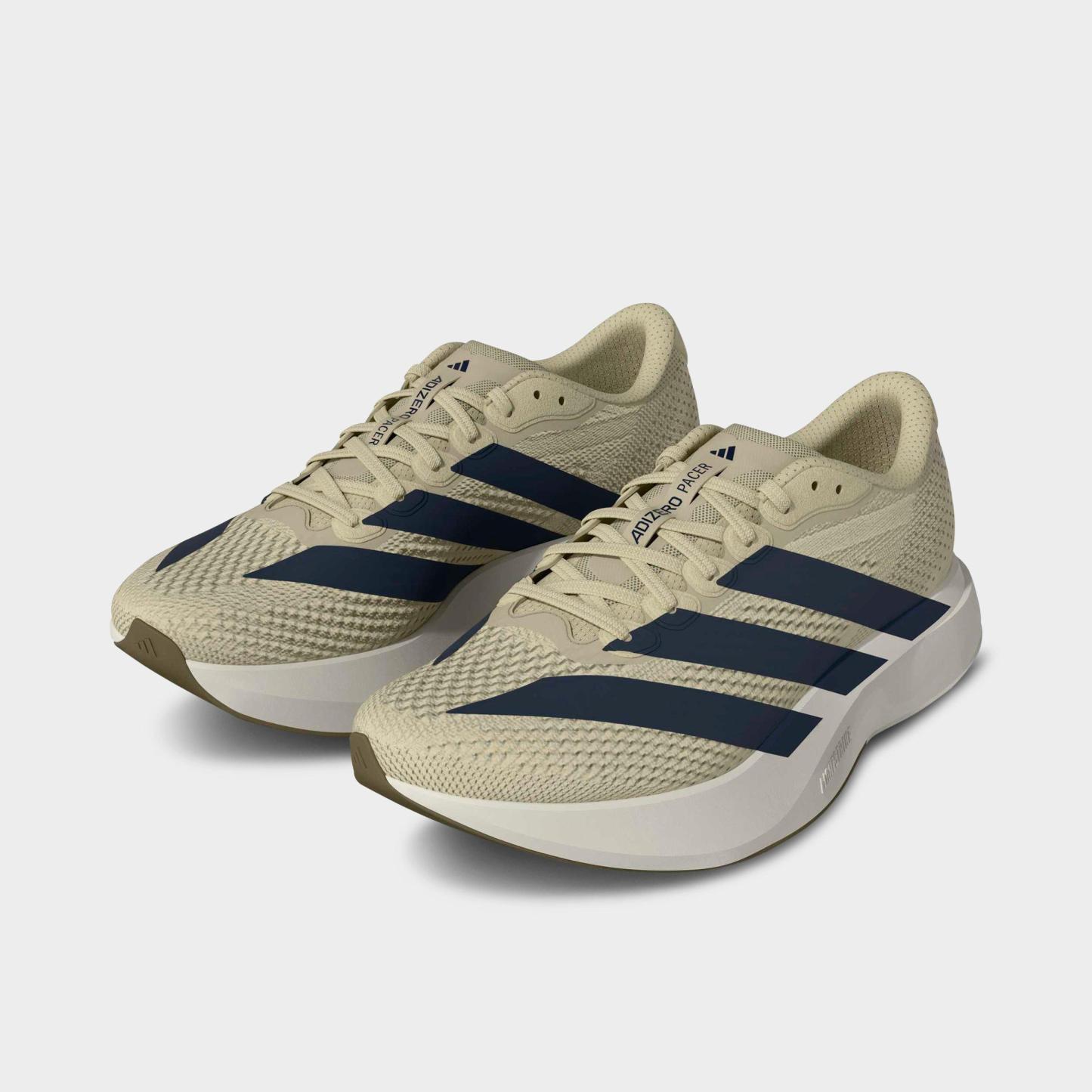 Men's adidas Adizero Pacer Running Shoes - Khaki/Night Indigo/Core White - Both shoes facing left