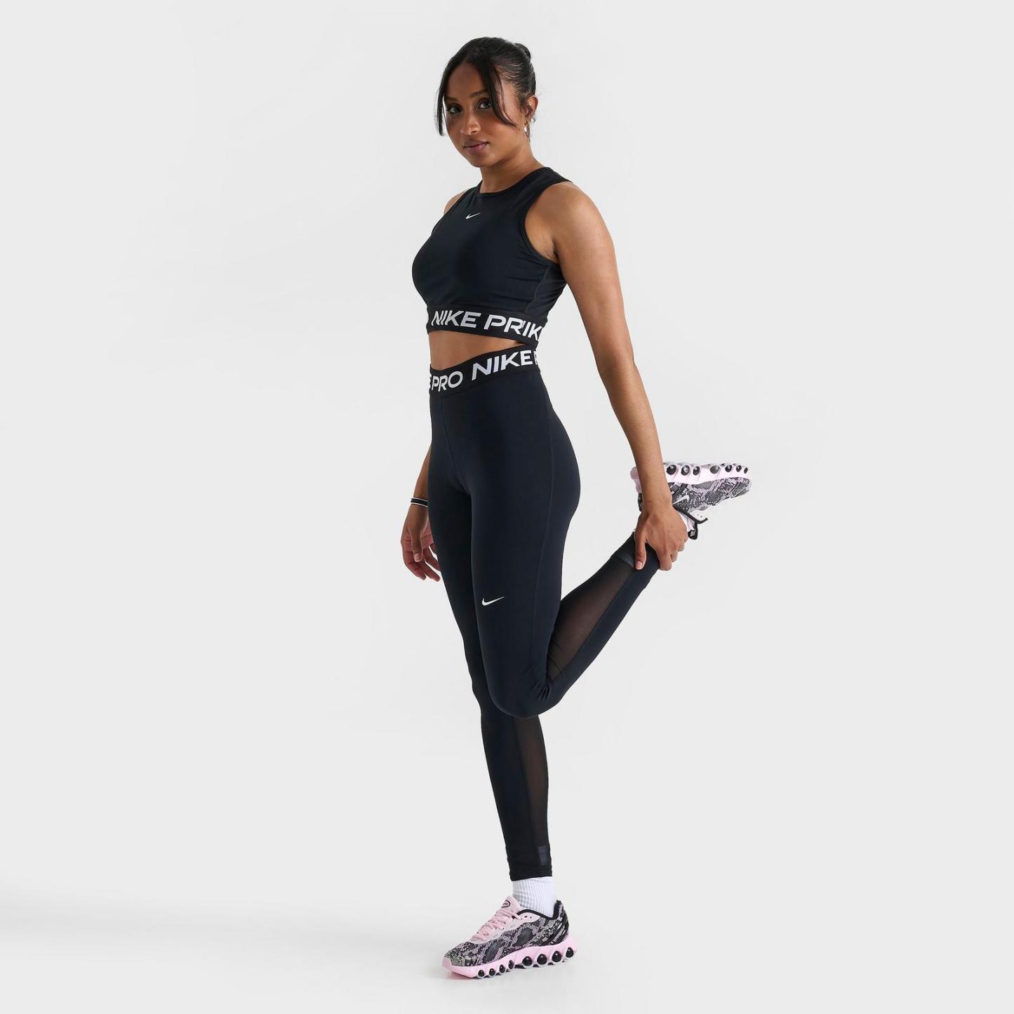 Women's Nike Pro 365 High-Waisted 7/8 Mesh Panel Leggings - Black/White