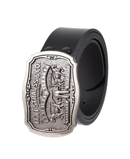 Levi's Men's Leather Belt with Plaque Buckle - Black