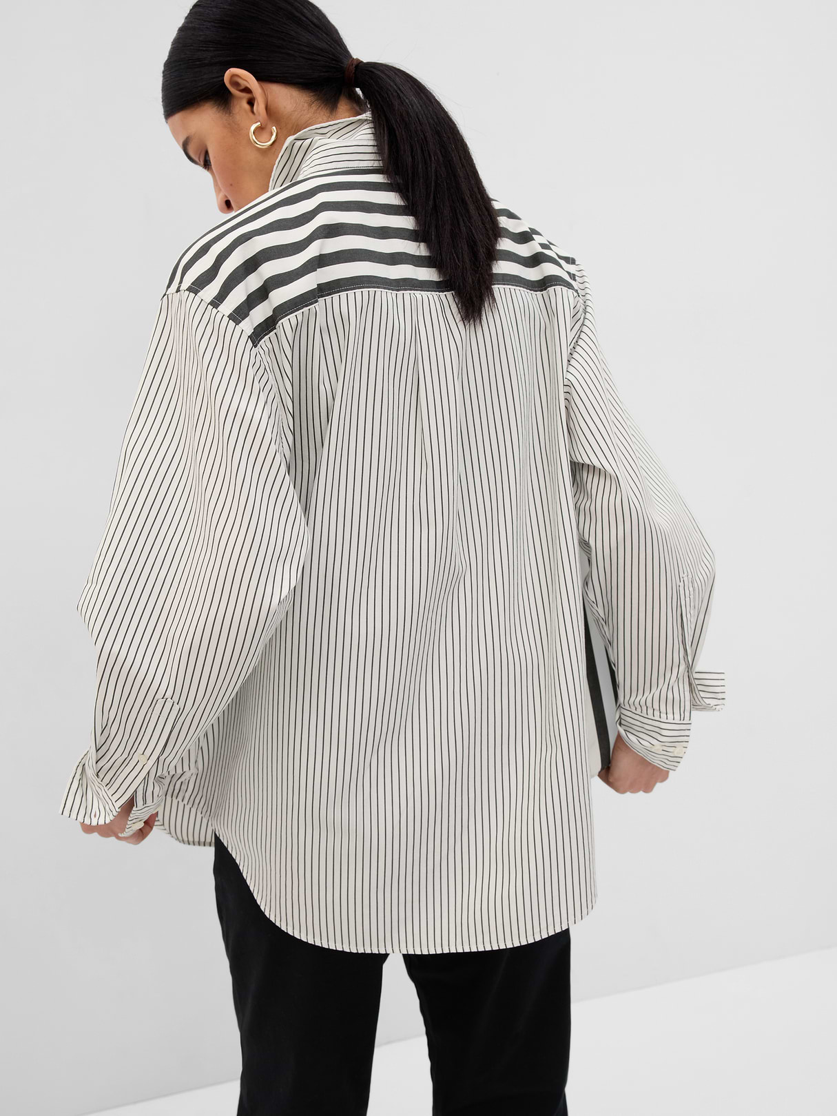 Organic Cotton Poplin Stripe Big Shirt - black & white stripe