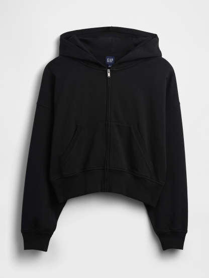 VintageSoft Terry Oversized Wedge Zip Hoodie - True black
