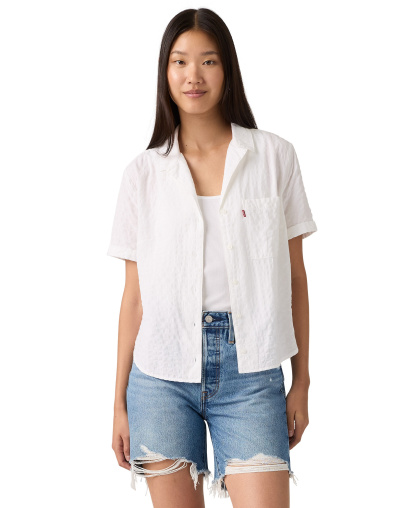 Levi's Women's Bennie Short-Sleeve Camp Shirt - Ilona Windowpane Bright White